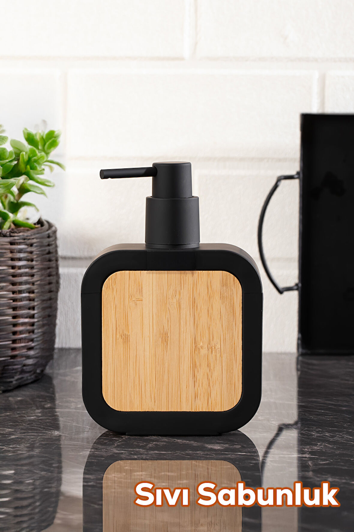Porsima 3147 Banyo ve Mutfak Sıvı Sabunluk 400ML Siyah-Ahşap
