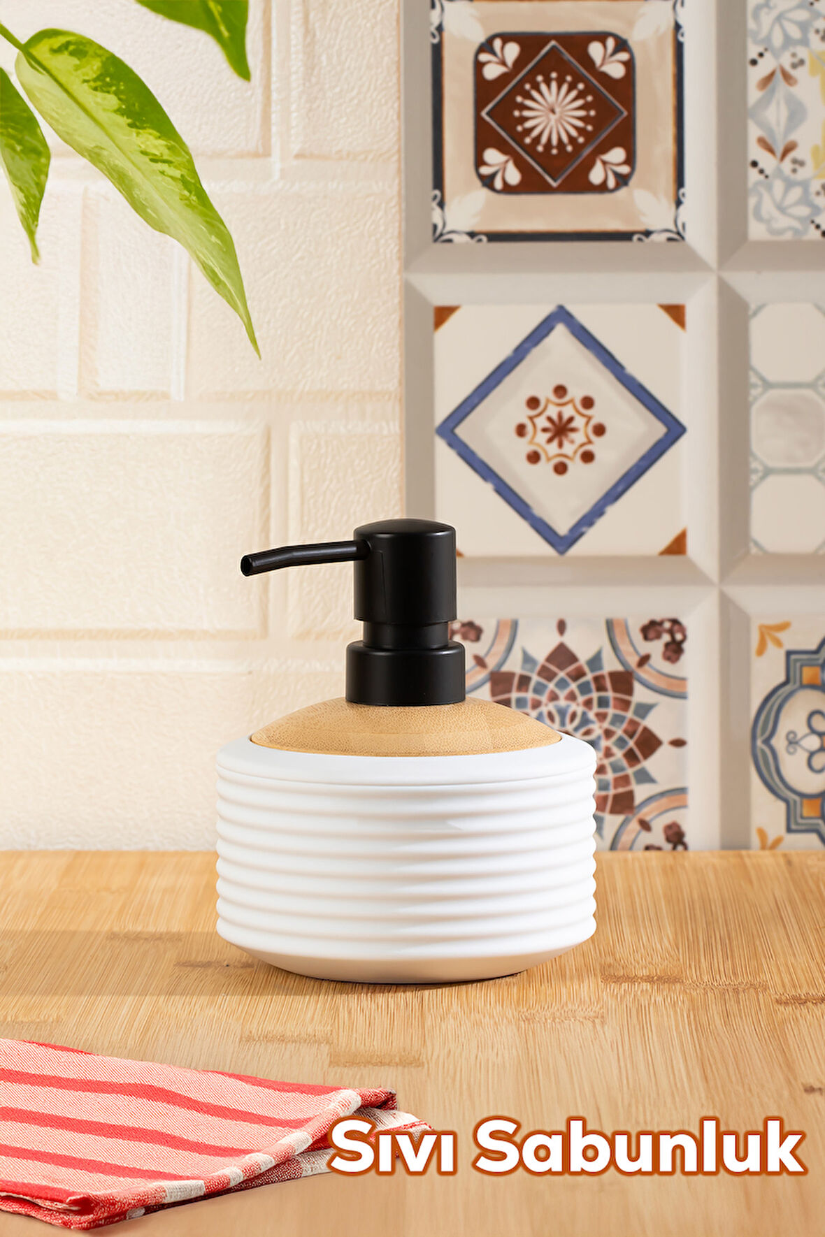 Porsima 3125 Banyo ve Mutfak Sıvı Sabunluk 350ML Beyaz-Ahşap