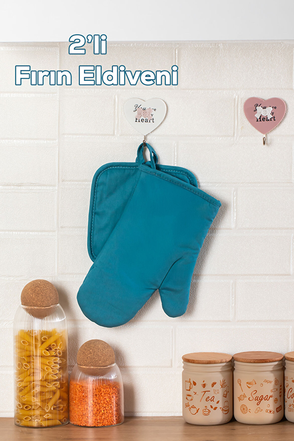 Porsima 3136 2li Isıya Dayanıklı Fırın Eldiveni Seti Mutfak eldiveni Seti Mavi