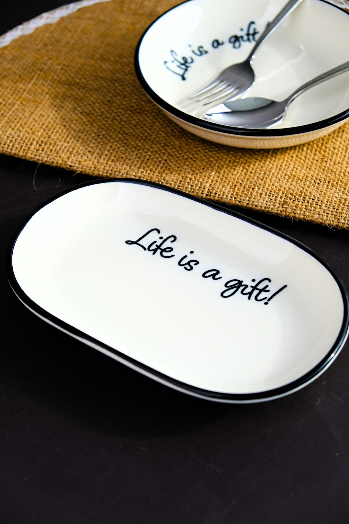 Tabak Evi Motto Gift Kayık Tabak Tekli 18x11x2cm