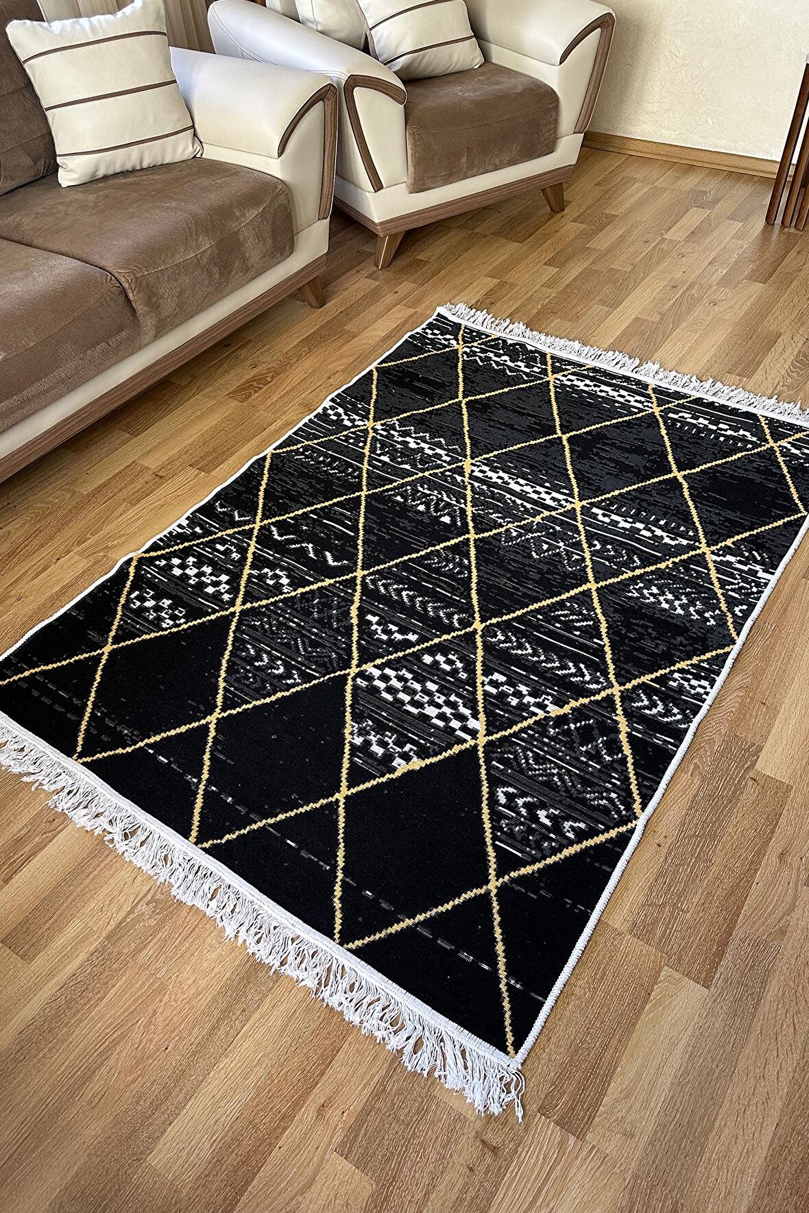 SİMEREV HALI Pamuk Dokuma Yumuşak Çift Taraflı Yıkanabilir Saçaklı Salon Mutfak Yolluk Kilim