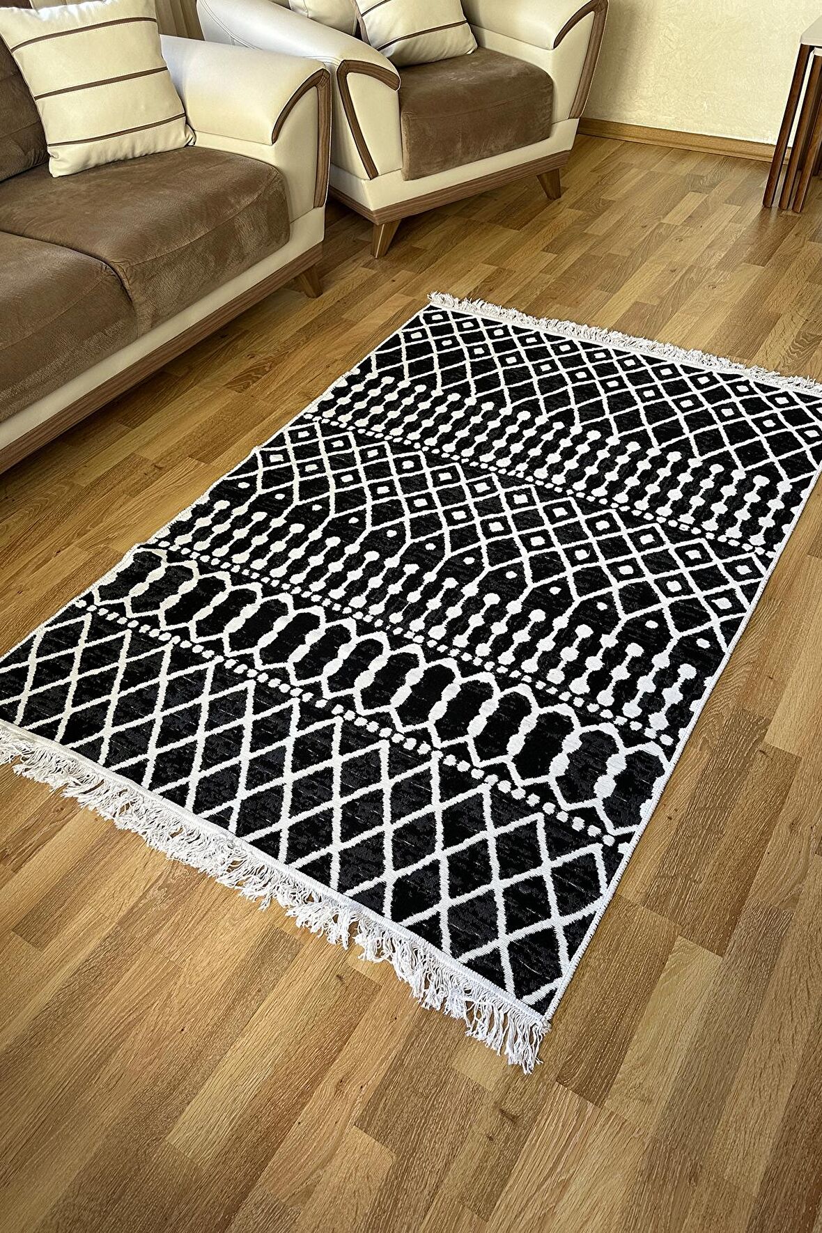 SİMEREV HALI Pamuk Dokuma Yumuşak Çift Taraflı Yıkanabilir Saçaklı Salon Mutfak Yolluk Kilim