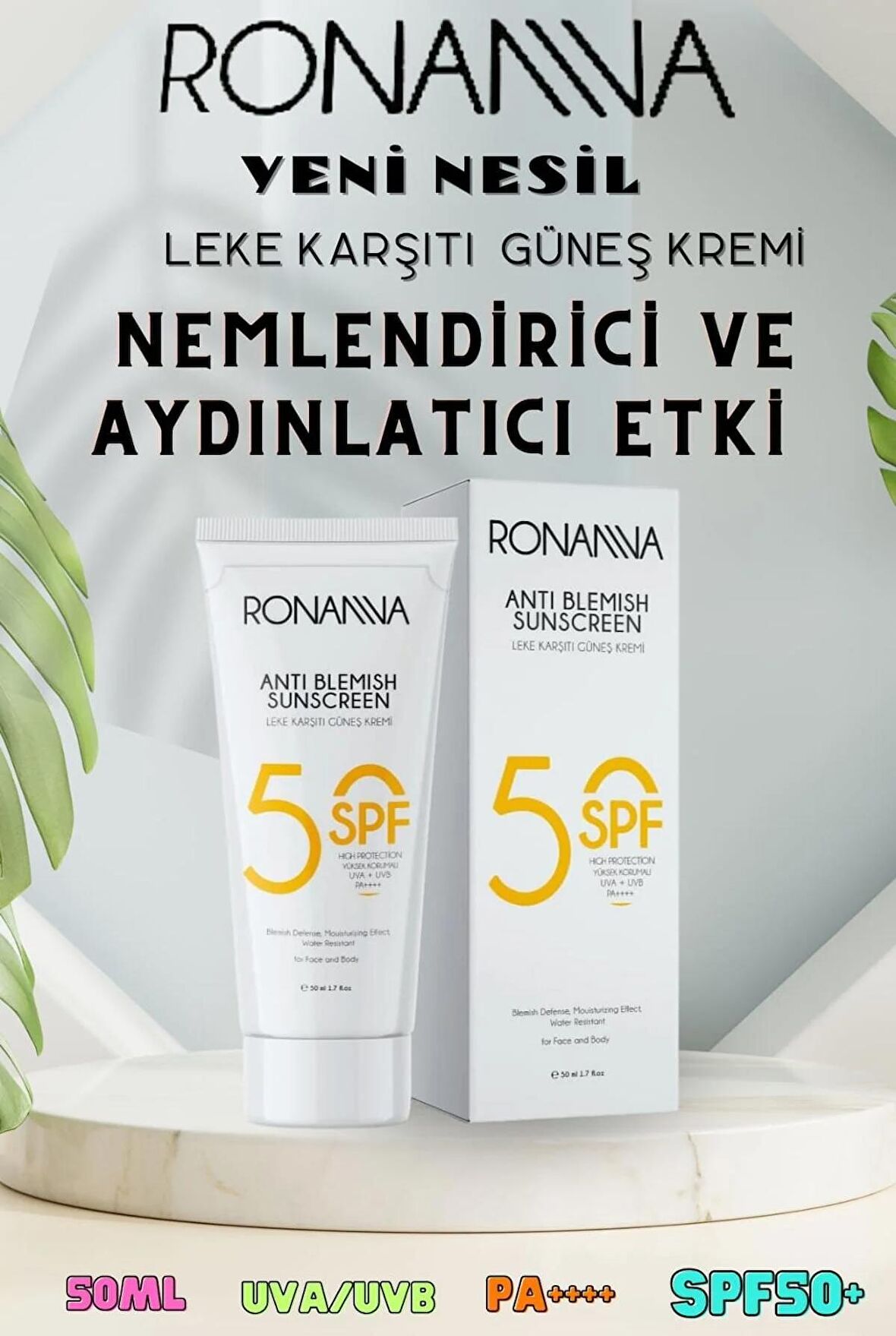 Ronanna Leke Karşıtı Tüm Ciltler İçin Yüz Güneş Kremi SPF50+