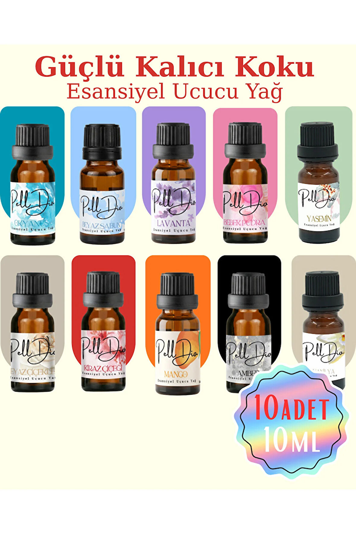 10'lu Karışık Esansiyel Uçucu Koku Yağı Buhurdanlık Yağı Difüzör Esansı Hobi Esans Ortam Oda 10ml