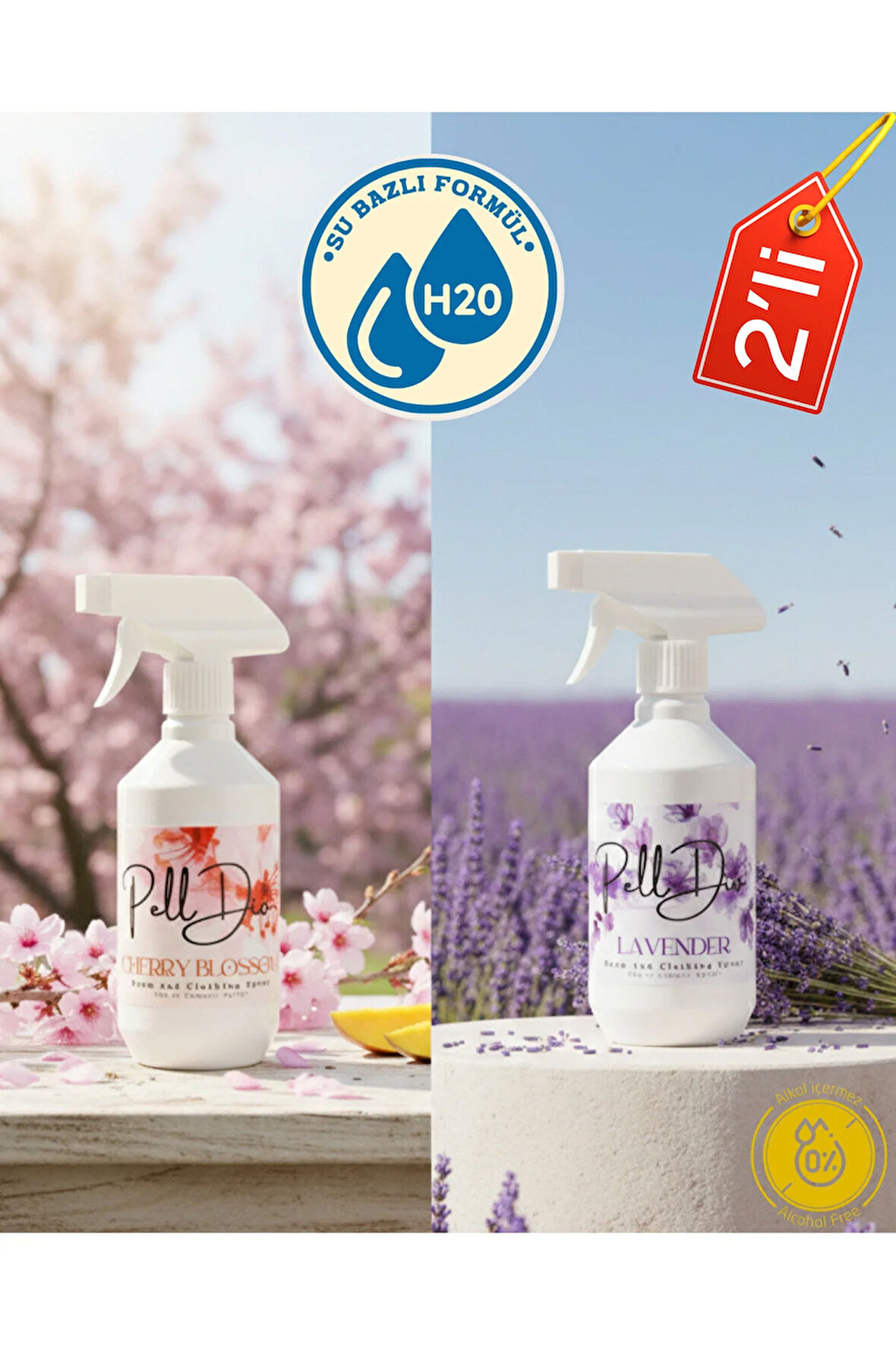 Kiraz Çiçeği ve Lavanta 2'li Set Oda ve Çamaşır Spreyi 2x500ml