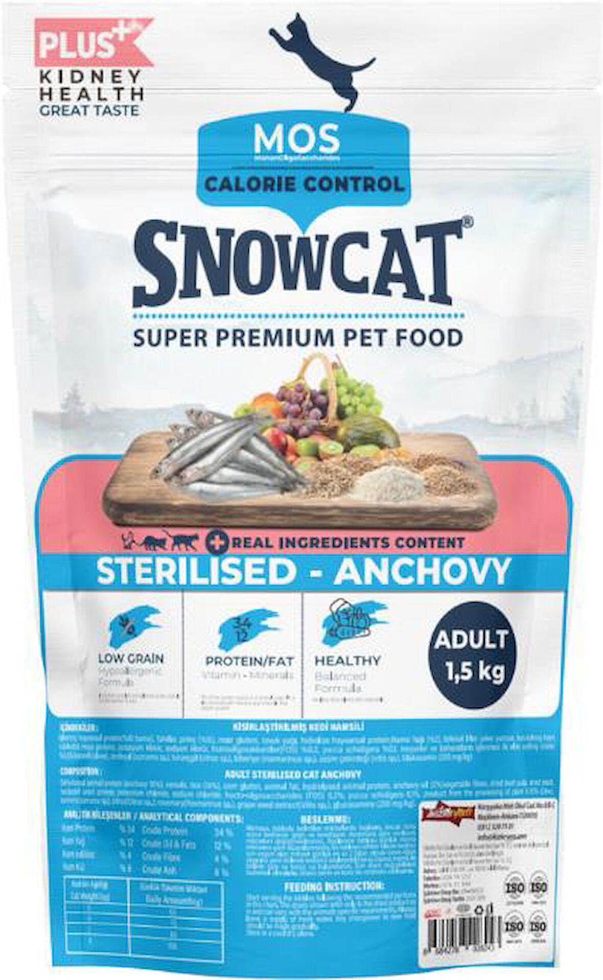 Snow Cat Plus Düşük Tahıllı Kısırlaştırılmış Balıklı Kedi Maması 1,5 Kg