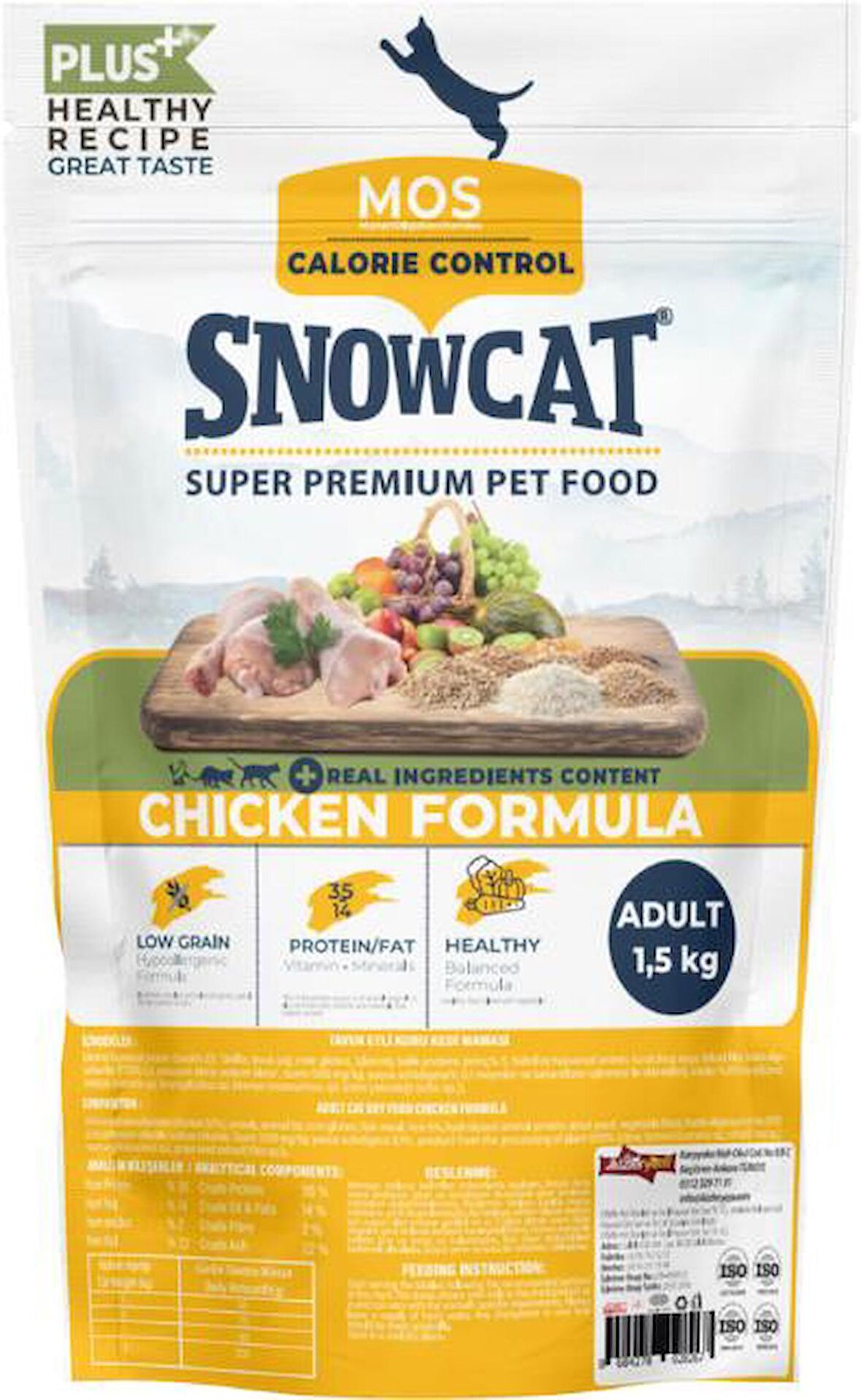 Snow Cat Plus Düşük Tahıllı Yetişkin Tavuklu Kedi Maması 1,5 Kg