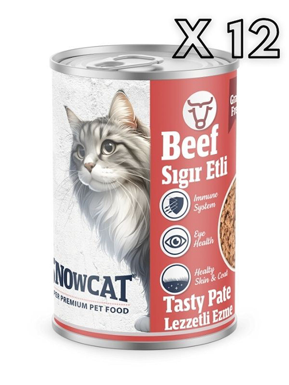 Snow Cat Premium Tahılsız Kıyılmış Sığır Etli Kedi Konservesi 12 Adet*400 G