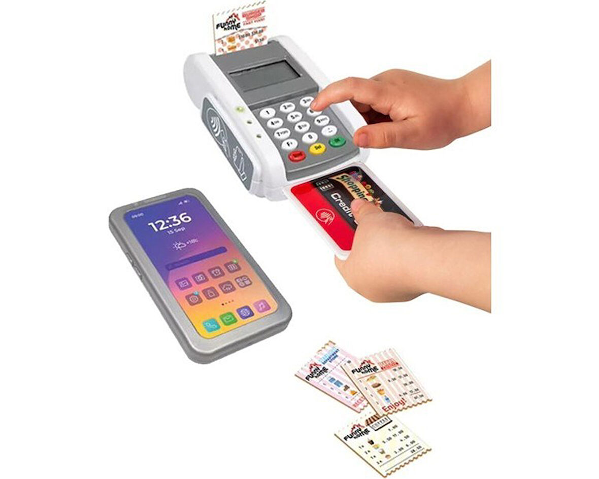 Pilli Işıklı Sesli Elektronik Oyuncak Pos Cihazı Seti Evcilik Market Oyuncağı