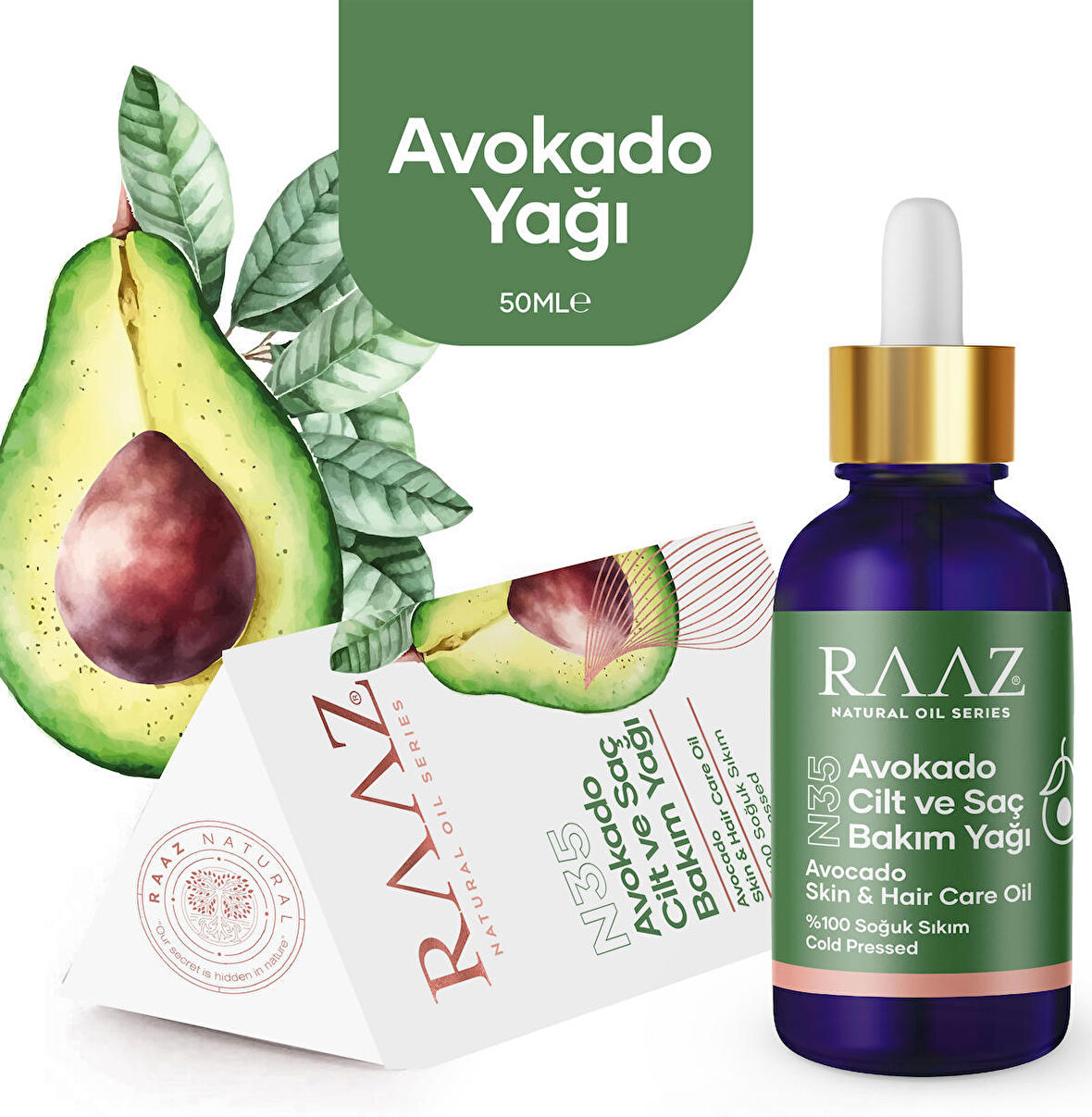 N35 Avokado Cilt ve Saç Bakım Yağı 50 ml %100 saf doğal yağ . Avocado Skin and Hair Care Oil