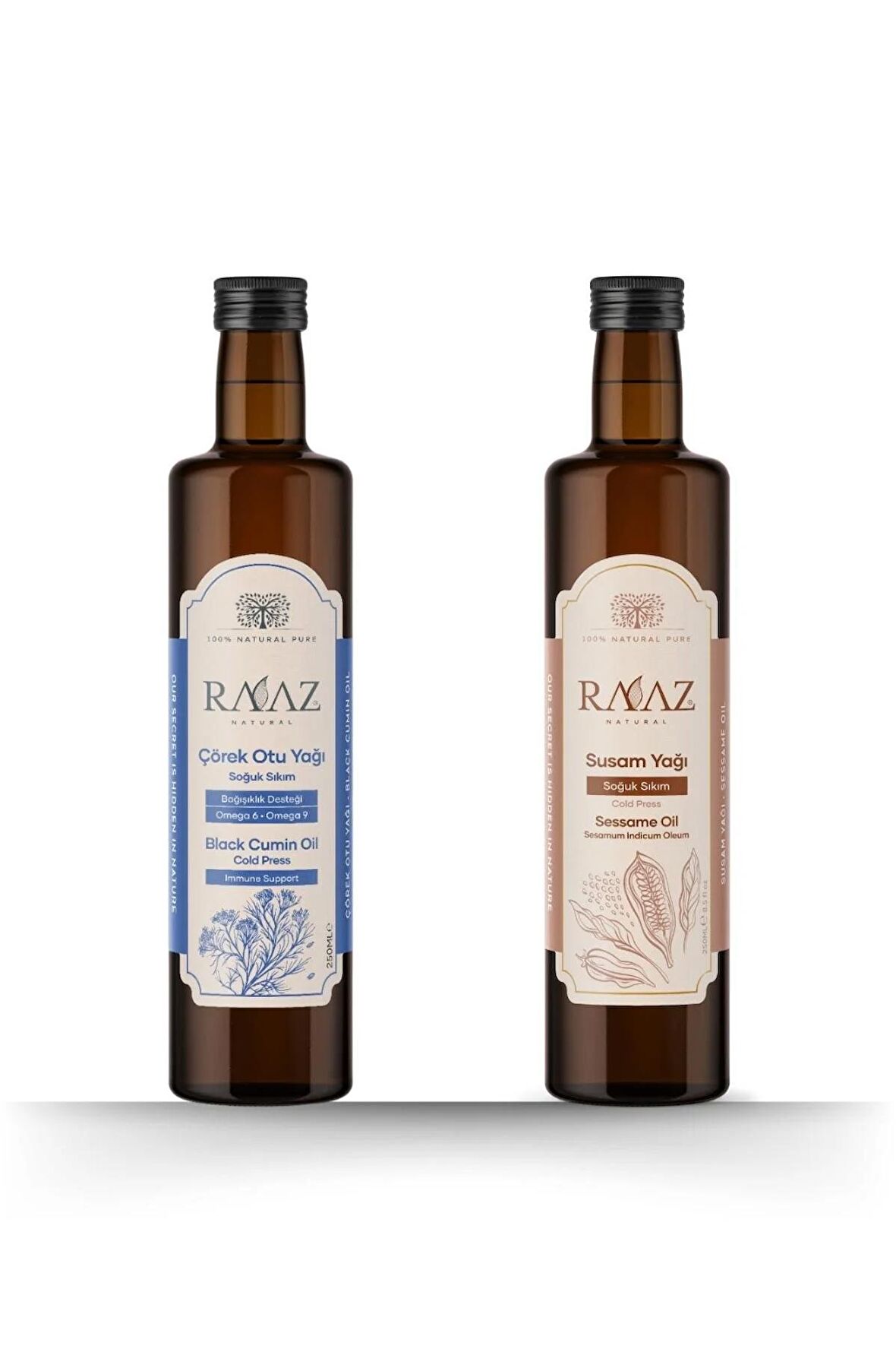 Raaz avantajlı 2'li set Susam Yağı 250 ml + Çörekotu Yağı 250 ml