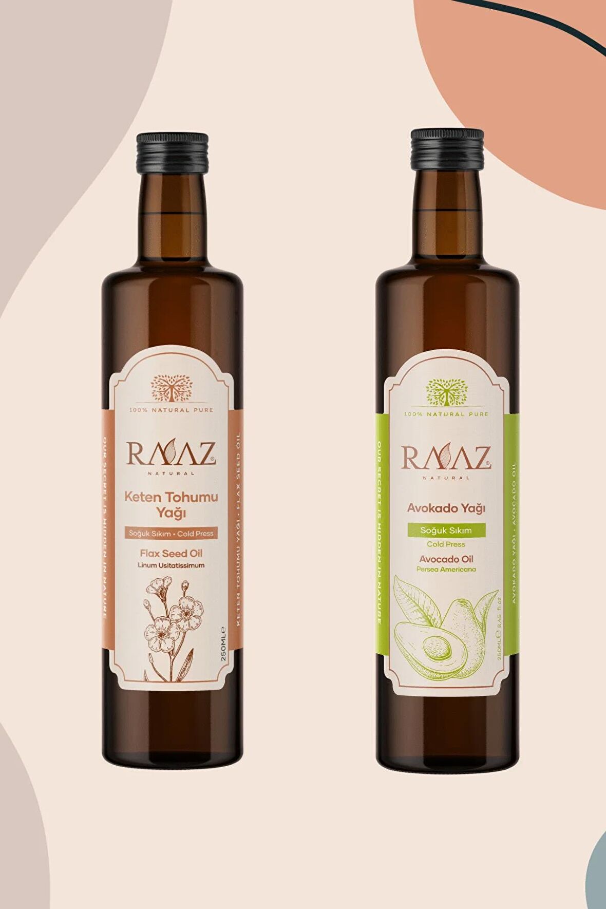 RAAZ avantajlı 2'li Yağ Seti Avokado Yağı 250 ml + Keten tohumu Yağı 250 ml