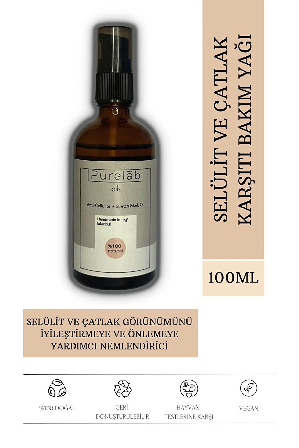 Selülit Ve Çatlak Bakım Yağı 100 ml Selülit Ve Çatlak Giderici Önleyici Vegan Vücut Nemlendirici