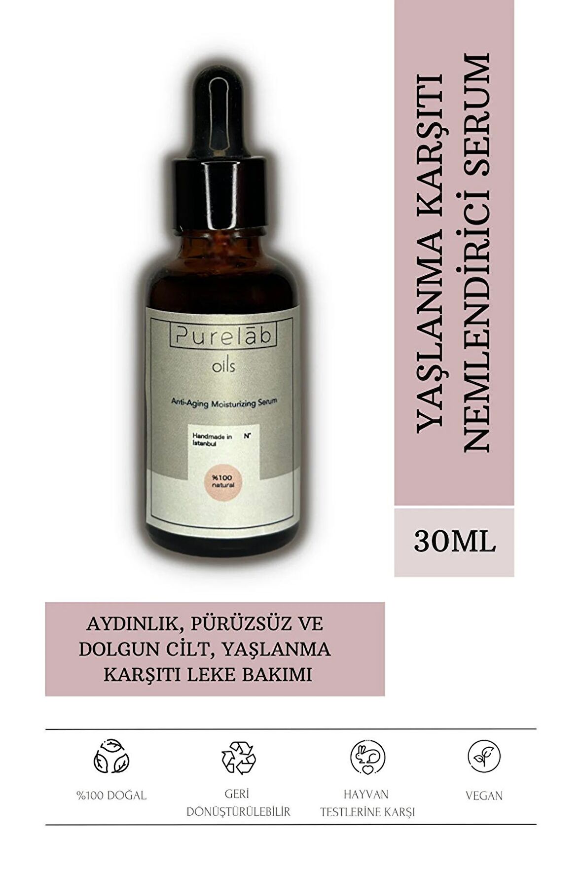 Yaşlanma Karşıtı Nemlendirici Serum 30 ml Kırışıklık Ve Leke Karşıtı Parlaklık Verici Vegan Serum