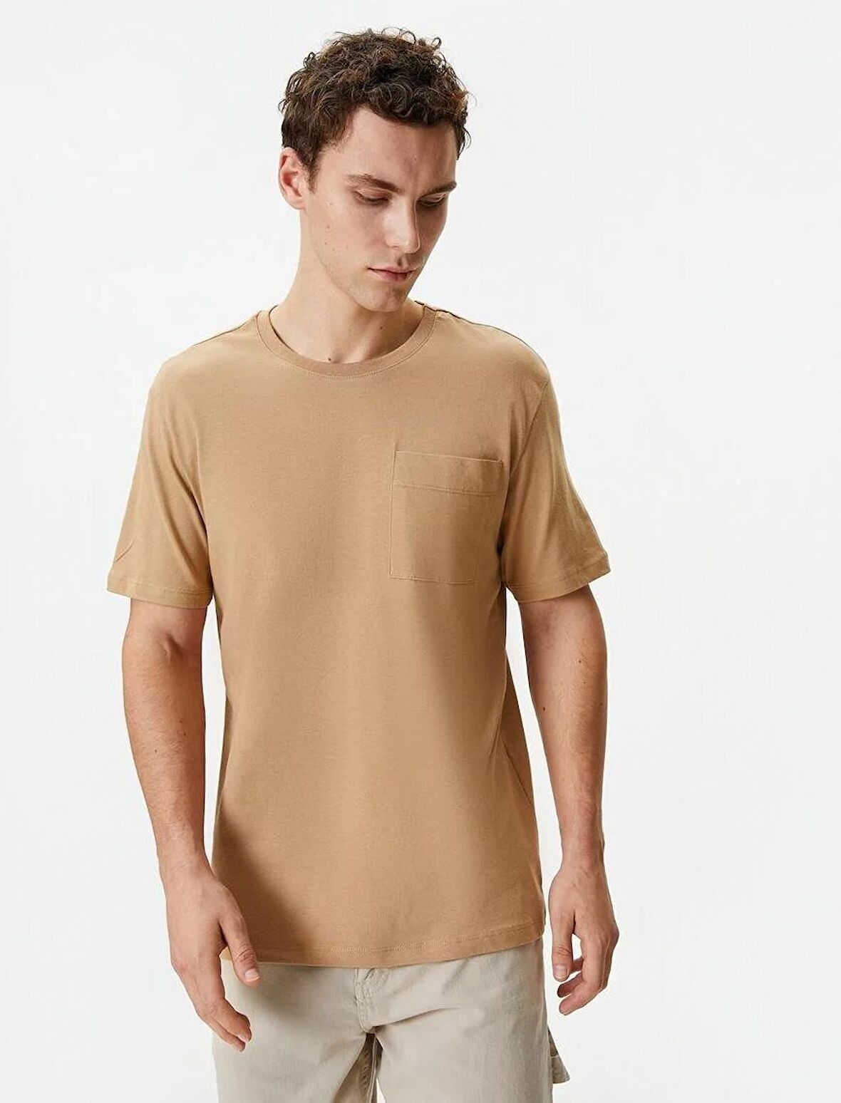Koton Erkek T-shirt 4SAM10228HK DEVE TÜYÜ