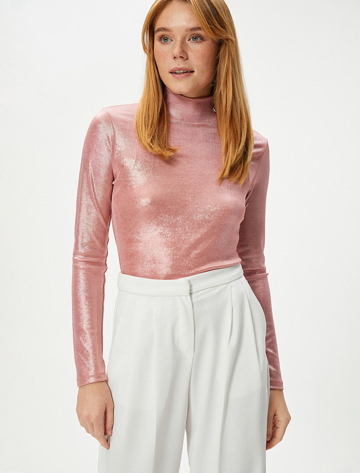 Uzun Kollu Tişört Dik Yaka Metalik