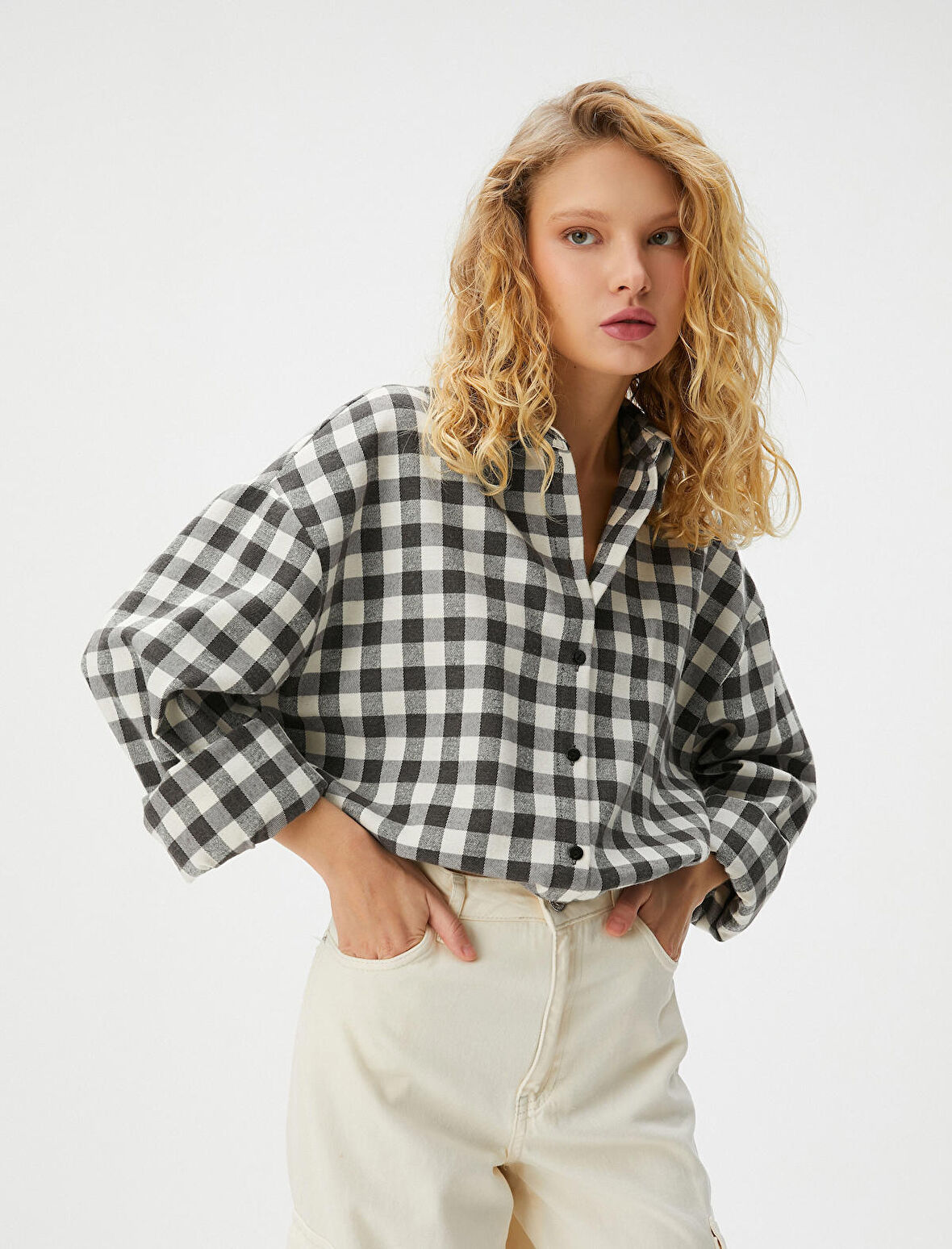 Crop Oduncu Gömlek Beli Bağlamalı Uzun Kollu Yumuşak Dokulu