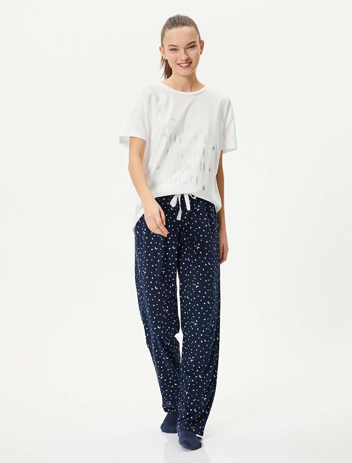 Kısa Kollu Pijama Takımı Baskılı Pamuklu