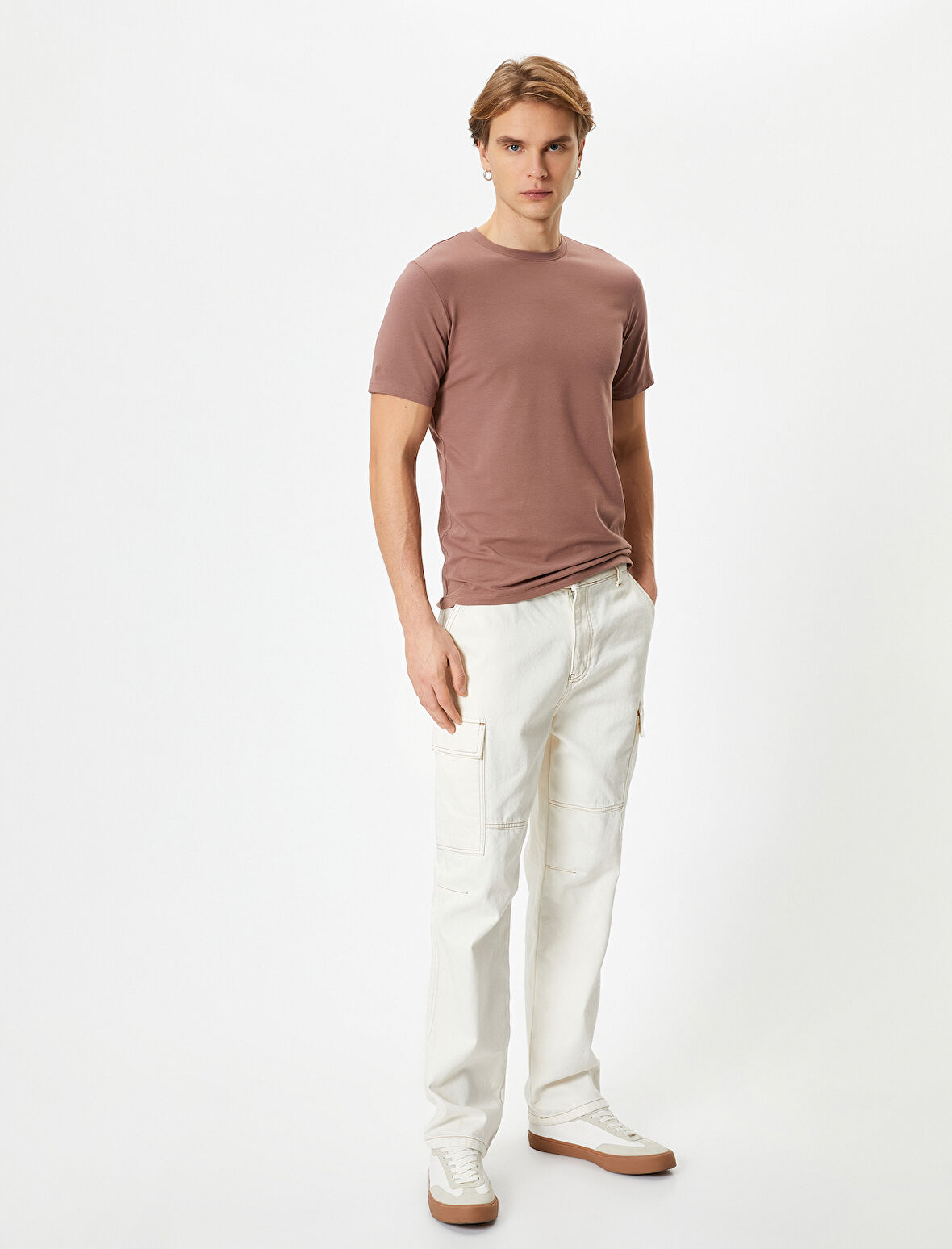 Kısa Kollu Tişört Uzun Kalça Boy Esnek Kumaş Slim Fit Pamuklu