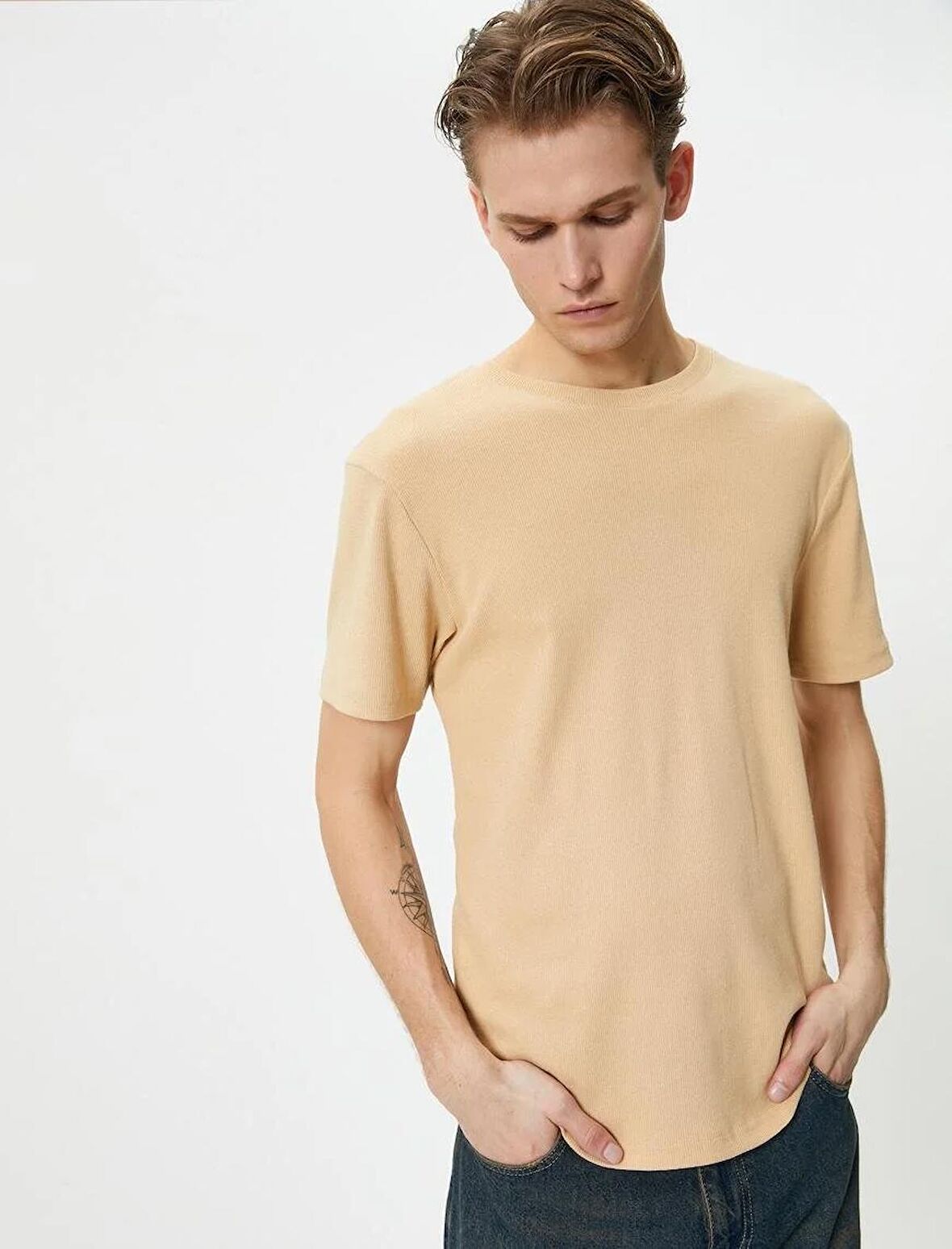 Koton Erkek T-shirt 4SAM10272HK BEJ