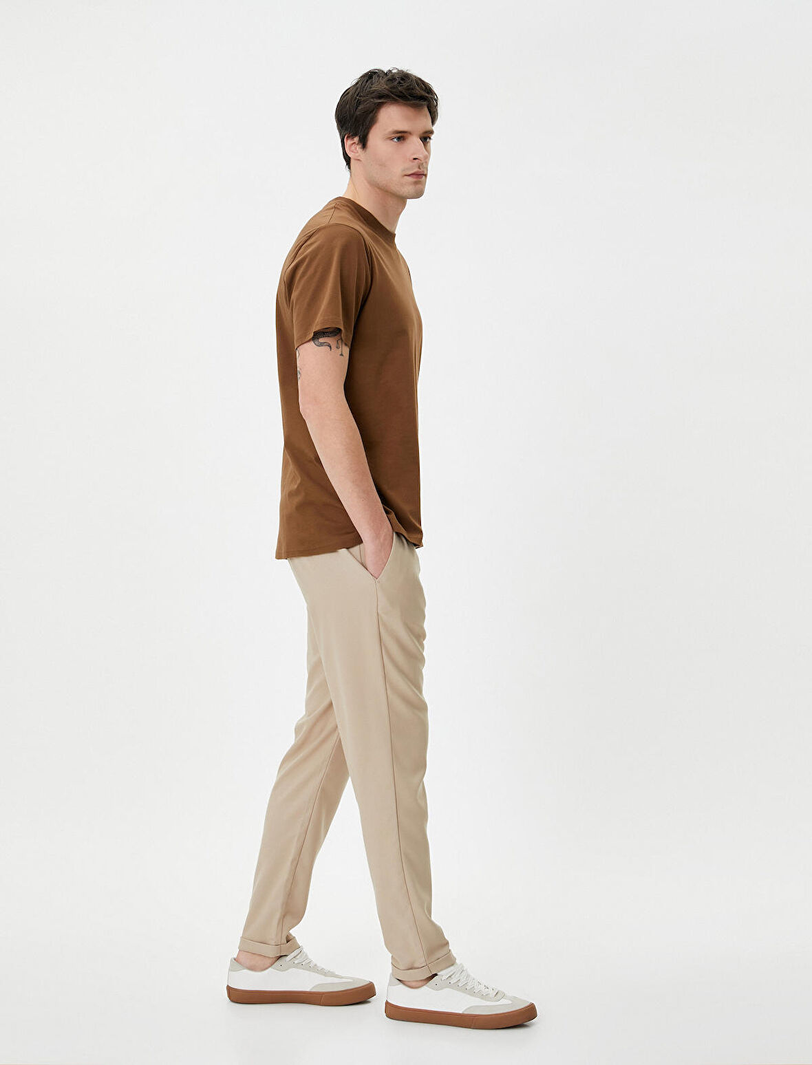 Chino Pantolon Cep Detaylı Yüksek Bel Slim Fit