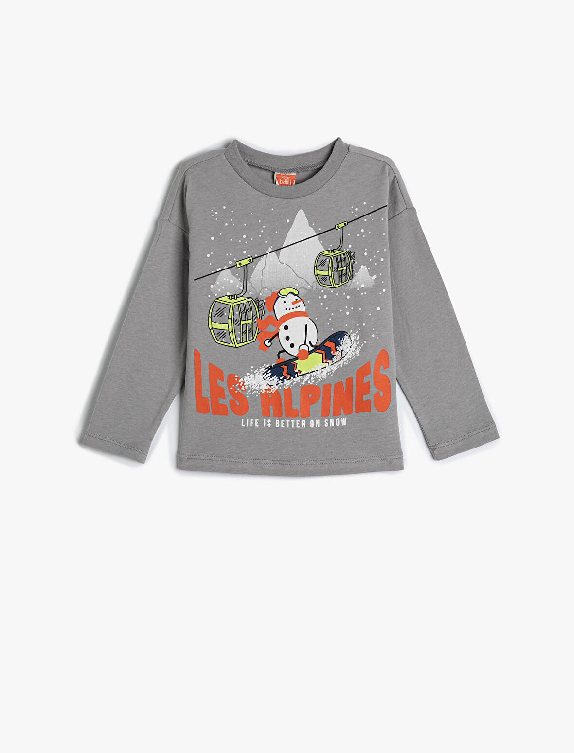 Tişört Uzun Kollu Bisiklet Yaka Kış Temalı Pamuklu