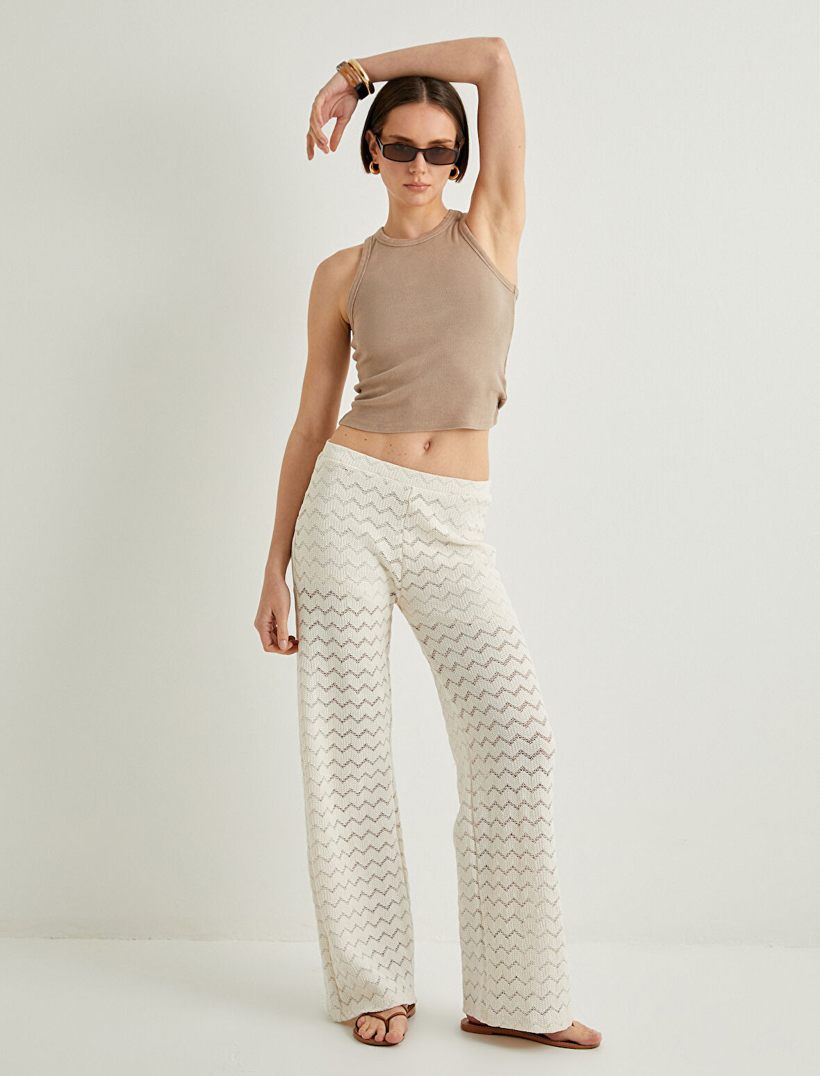 Kroşe Pantolon Bol Paça Standart Bel Kısa Astarlı