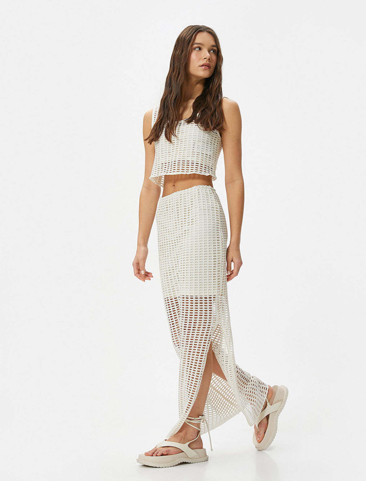 File Kalem Etek Midi Boy Yüksek Bel Yanları Yırtmaçlı Astarlı Slim Fit