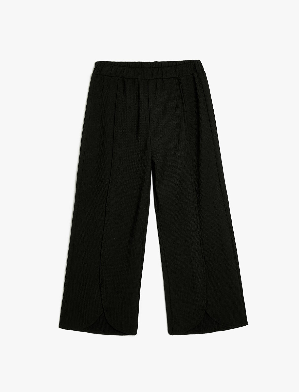 Basic Pantolon Geniş Paça Beli Lastikli Dokulu