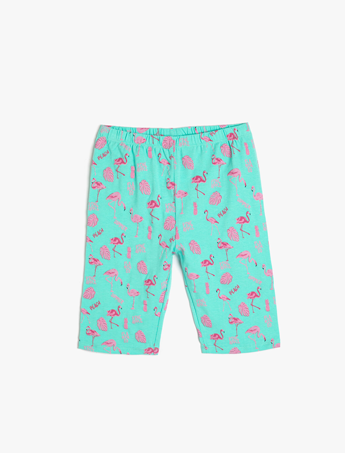 Kısa Tayt Flamingo Baskılı Beli Lastikli Pamuklu