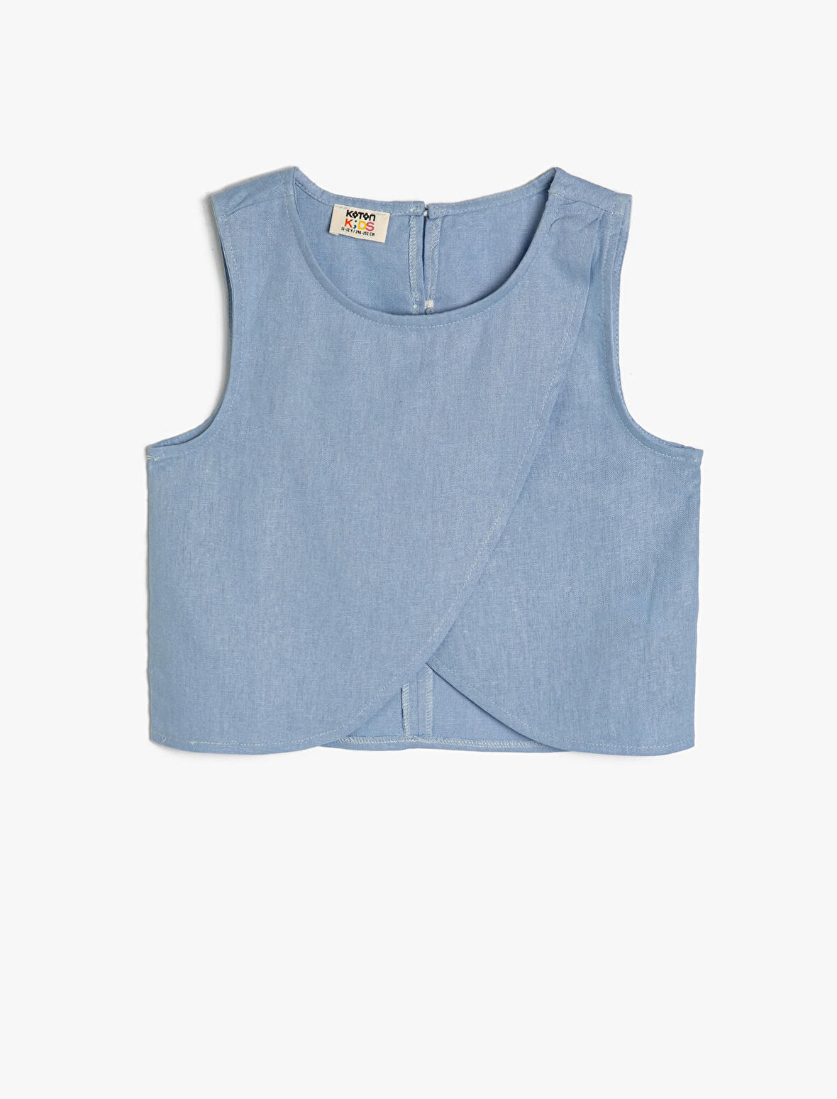 Keten Bluz Asimetrik Kesim Yuvarlak Yaka