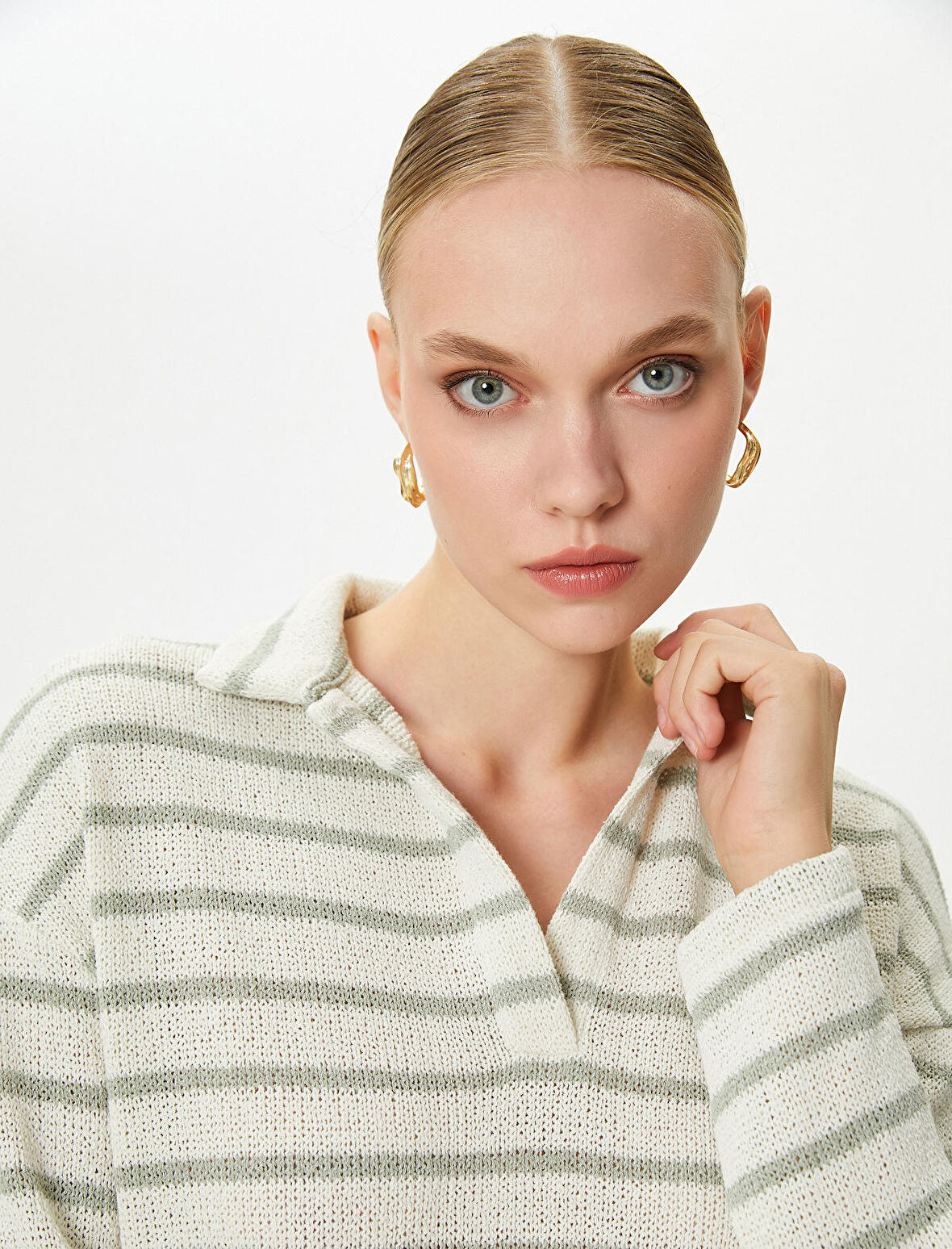 Polo Yaka Tişört Uzun Kollu Düşük Omuzlu