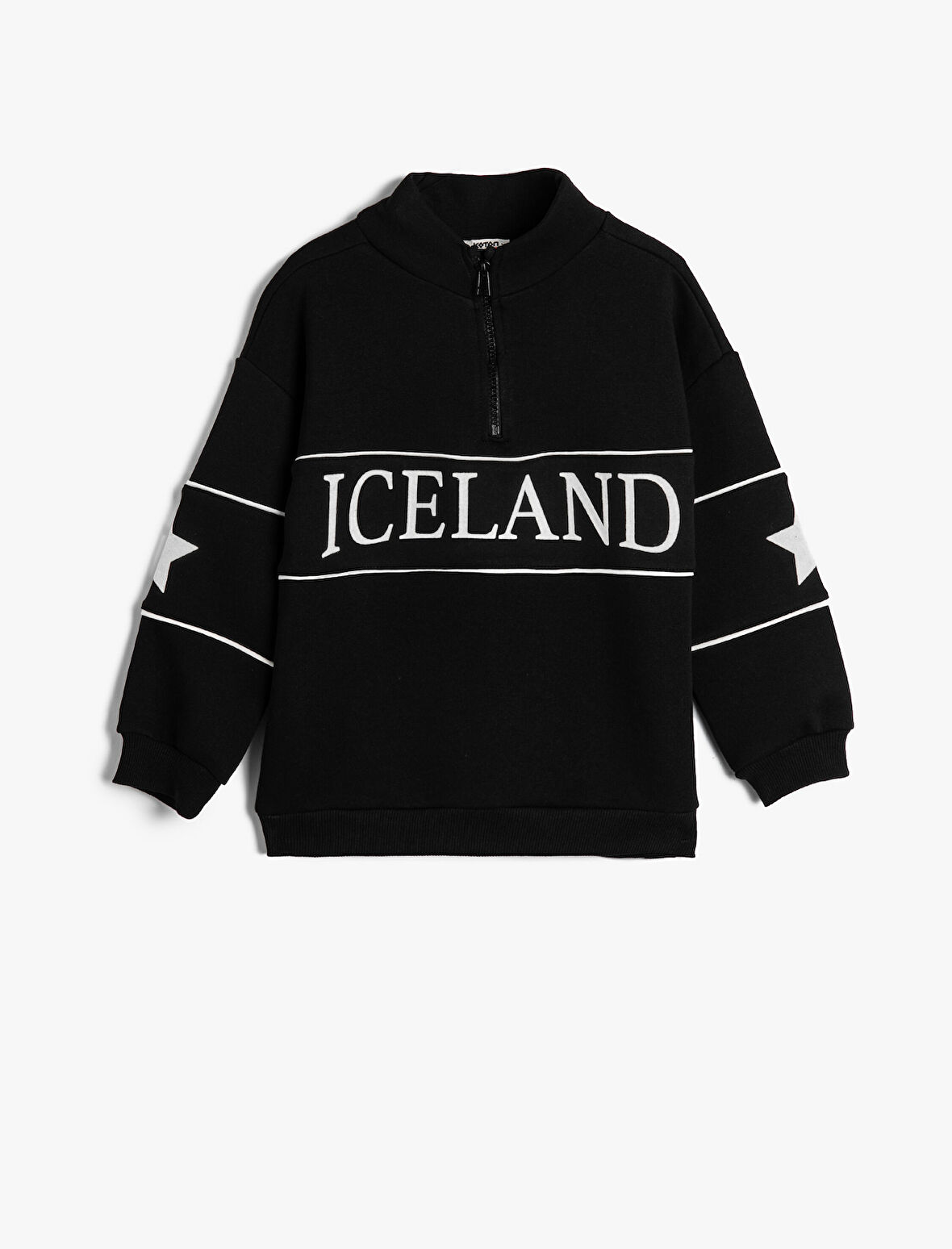 Sweatshirt Dik Yaka Yarım Fermuarlı Baskılı Şardonlu