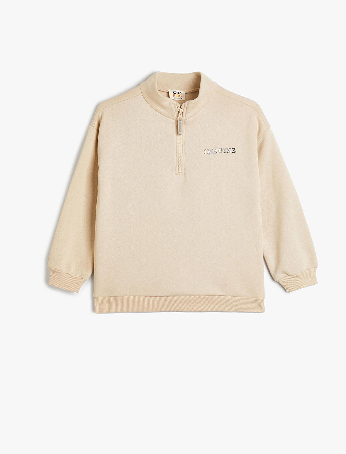 Basic Sweat Dik Yaka Yarım Fermuar Kabartmalı Baskı Detaylı 