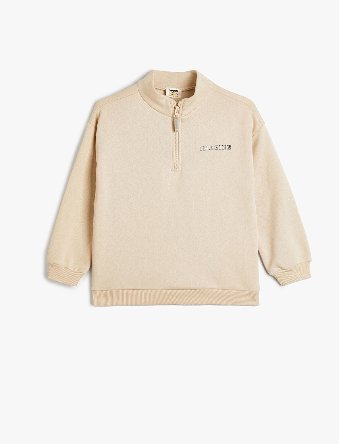 Basic Sweat Dik Yaka Yarım Fermuar Kabartmalı Baskı Detaylı