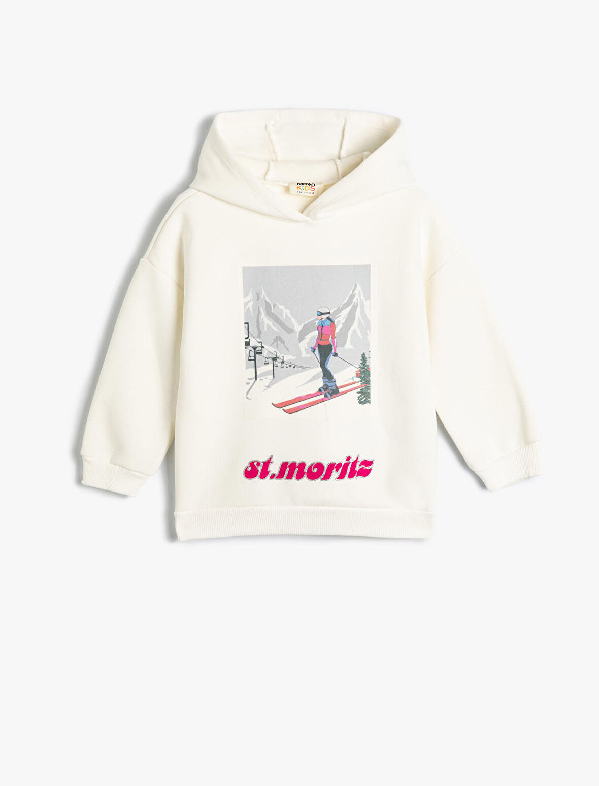 Kapşonlu Sweat Uzun Kollu Kayak Baskılı Şardonlu 