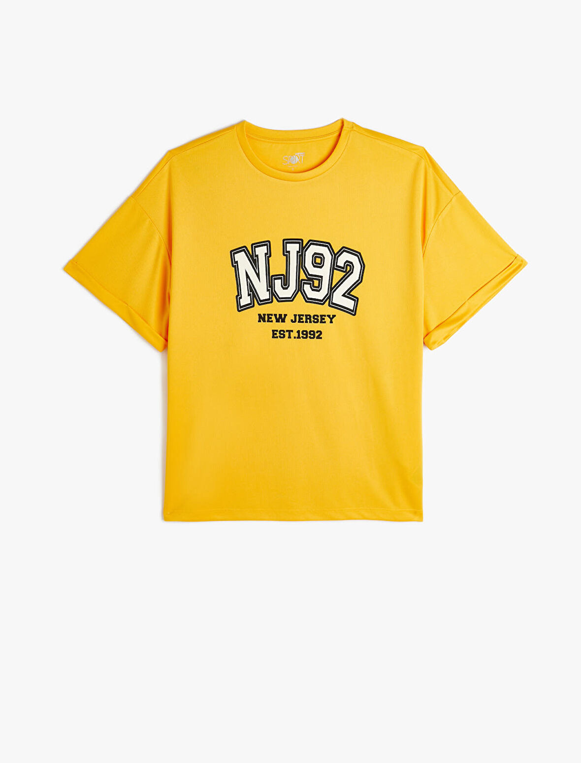 Oversize Spor Tişört Ekstra Uzun Baskılı Kısa Kollu Bisiklet Yaka 