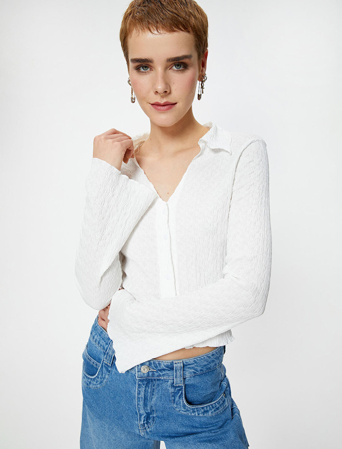Uzun Çan Kol Gömlek Dokulu Slim Fit 