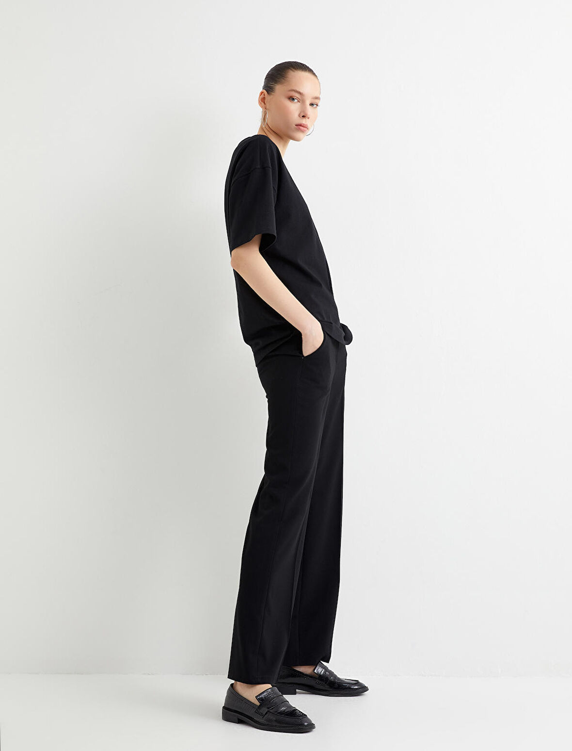 Basic Oversize Tişört Kısa Kollu Bisiklet Yaka Pamuklu