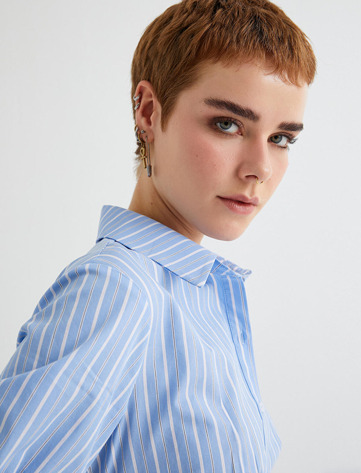 Crop Balon Kol Gömlek Slim Fit Pamuklu