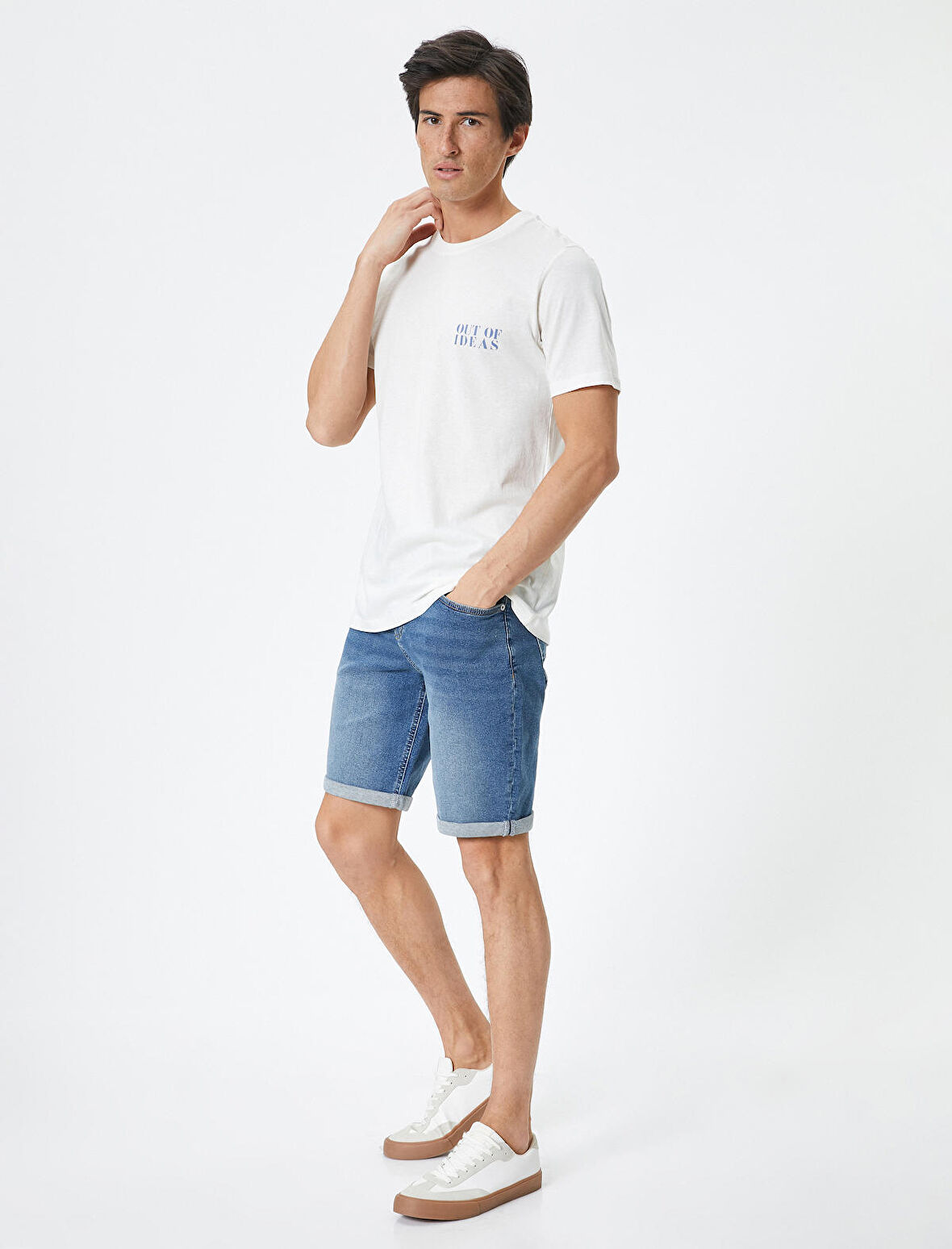 Kot Şort Slim Fit Düğmeli Cepli Katlı Paça Detaylı