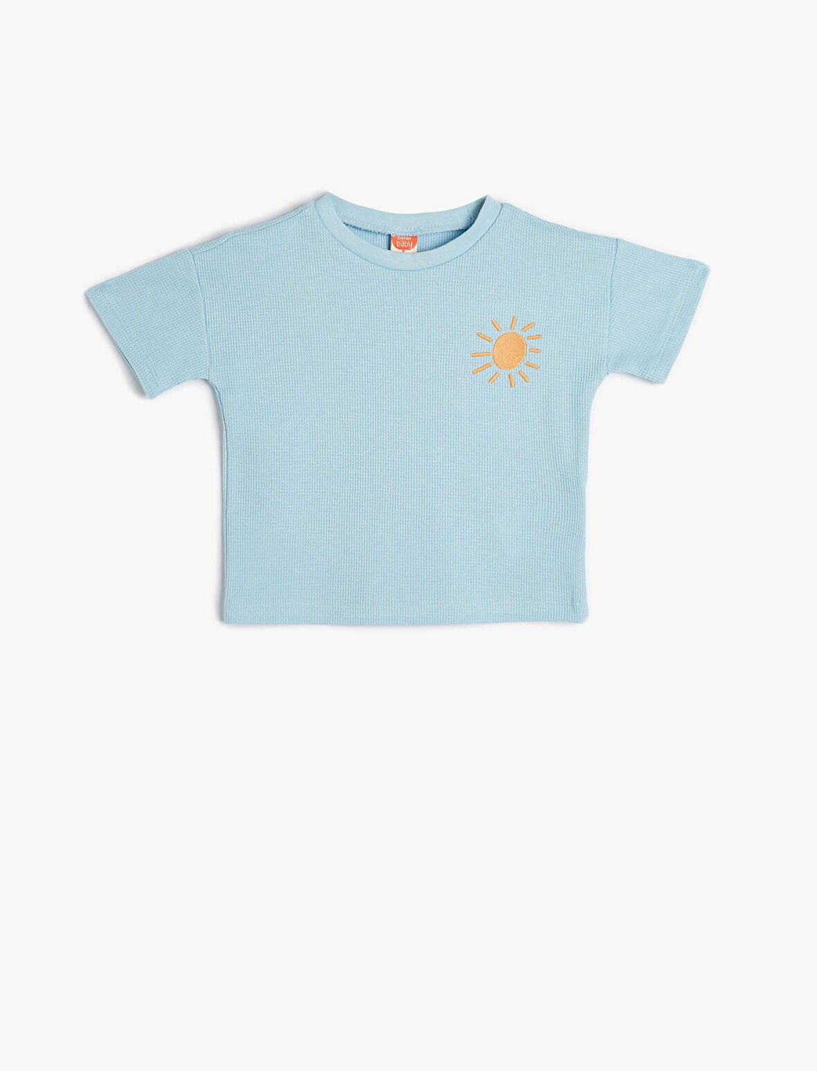 Basic Tişört Kısa Kollu Güneş İşlemeli Bisiklet Yaka Pamuklu