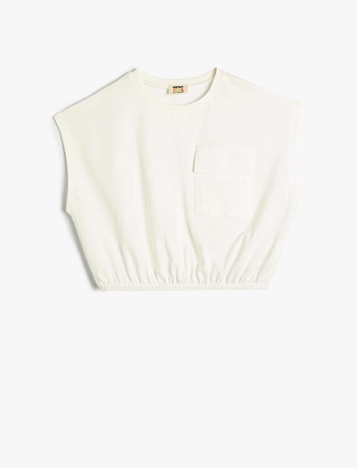 Crop Tişört Cep Detaylı Beli Lastikli Kolsuz Pamuklu