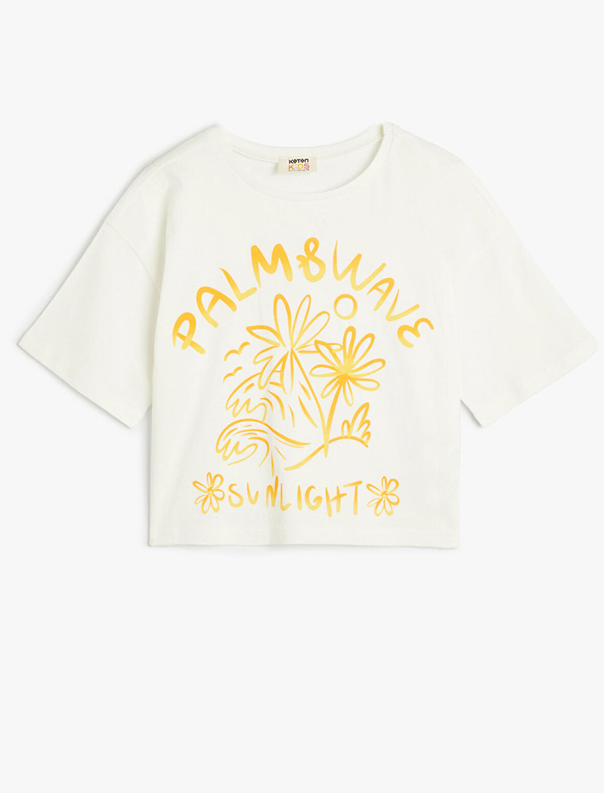 Tişört Tropik Baskılı Kısa Kollu Bisiklet Yaka Pamuklu