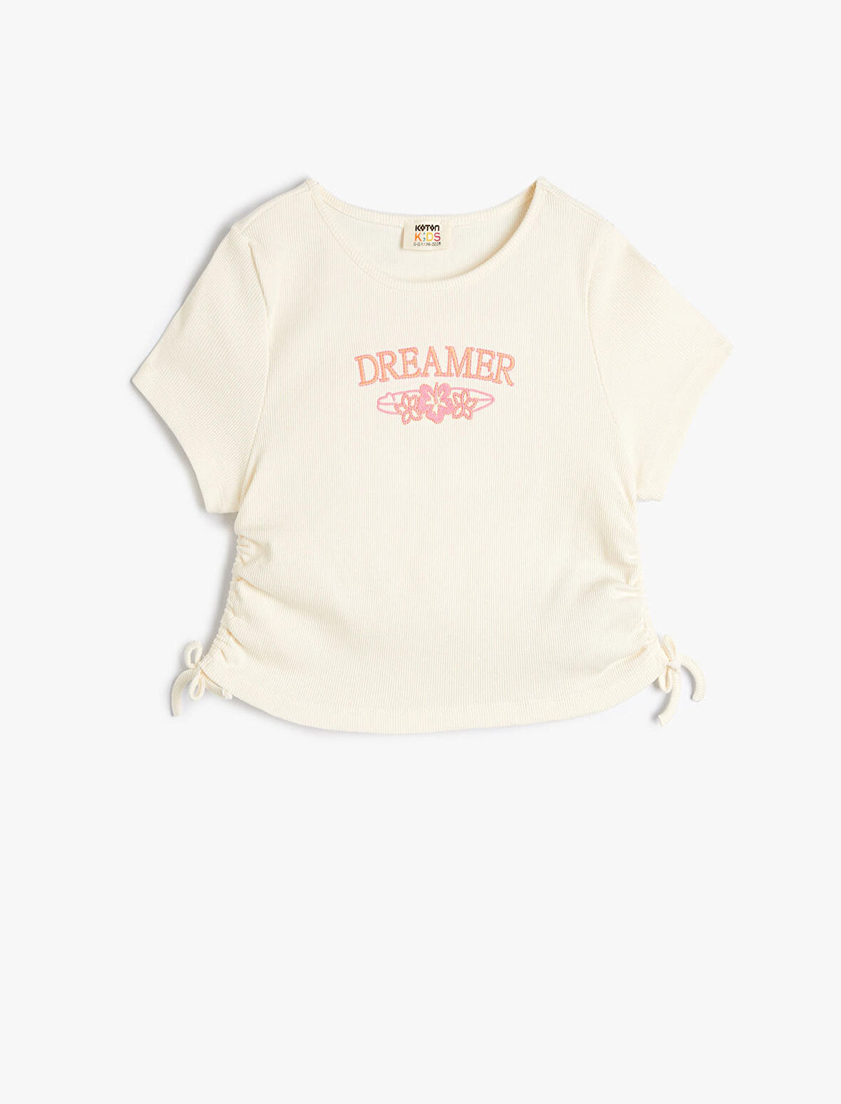 Tişört Slogan Baskılı Ribanalı Kısa Kollu Pamuklu