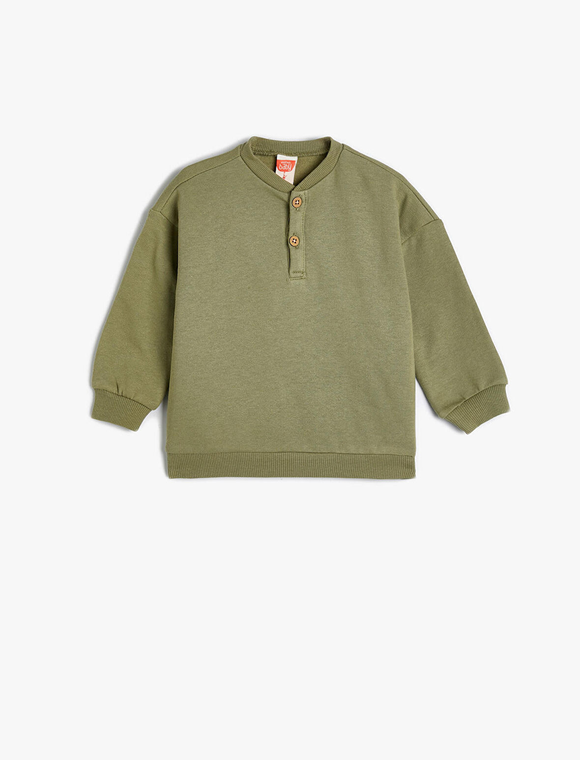 Düğmeli Sweatshirt Uzun Kollu Pamuklu 