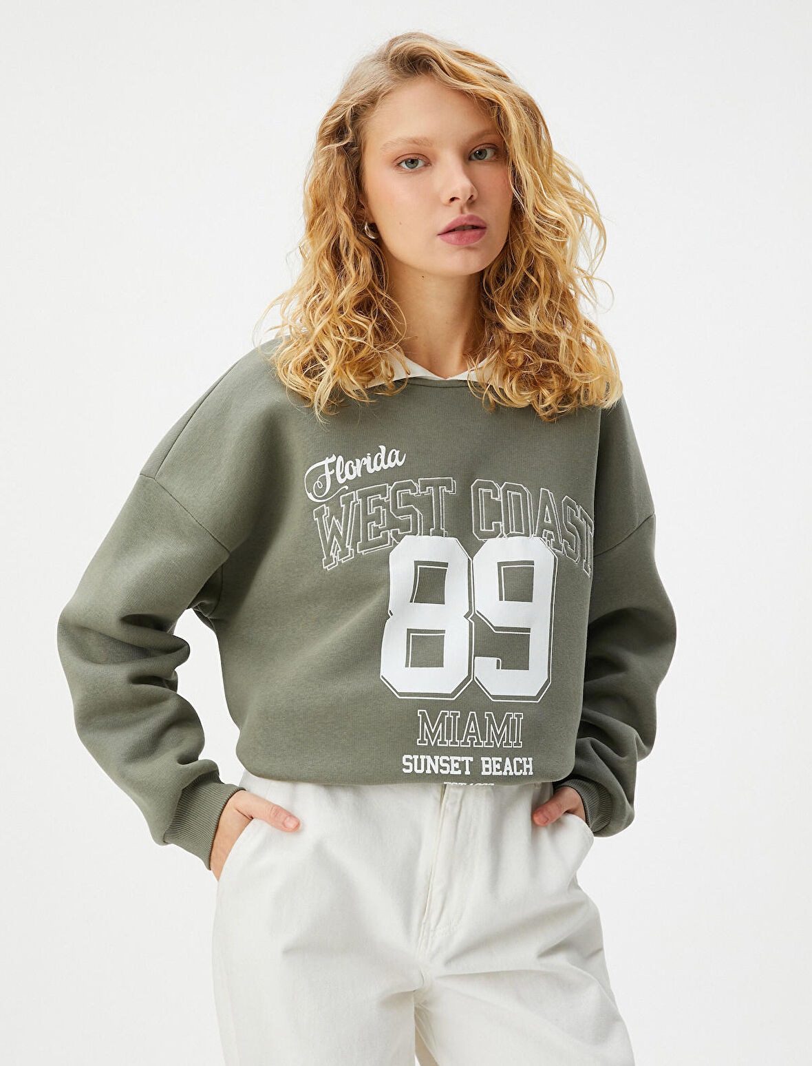 Oversize Sweatshirt Polo Yaka Kolej Baskılı Uzun Kollu