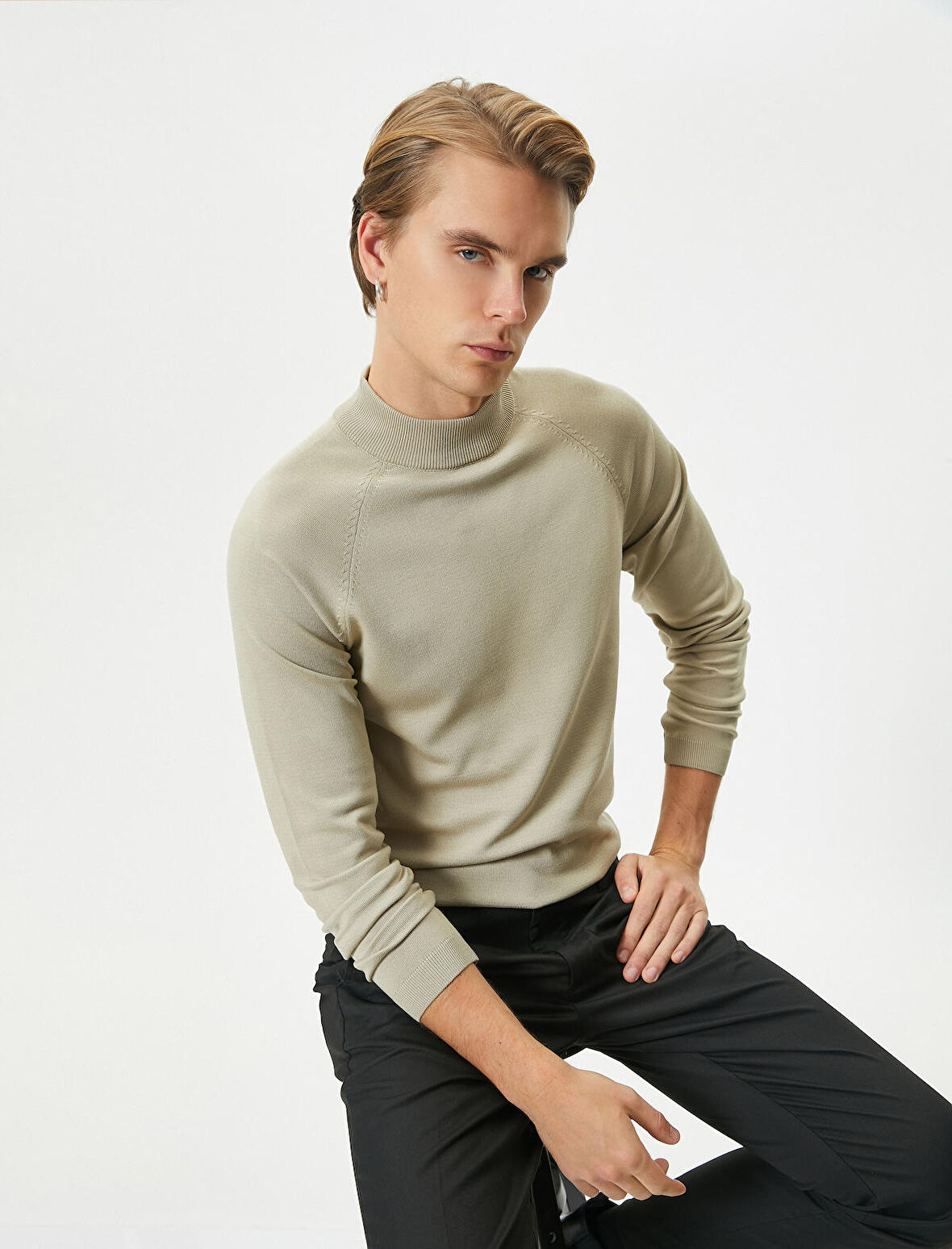 Yarım Balıkçı Yaka Kazak Slim Fit Triko Uzun Kollu