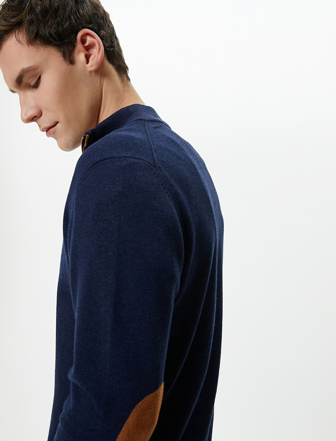 Yarım Fermuarlı Kazak Slim Fit Uzun Kollu Dirsek Detaylı