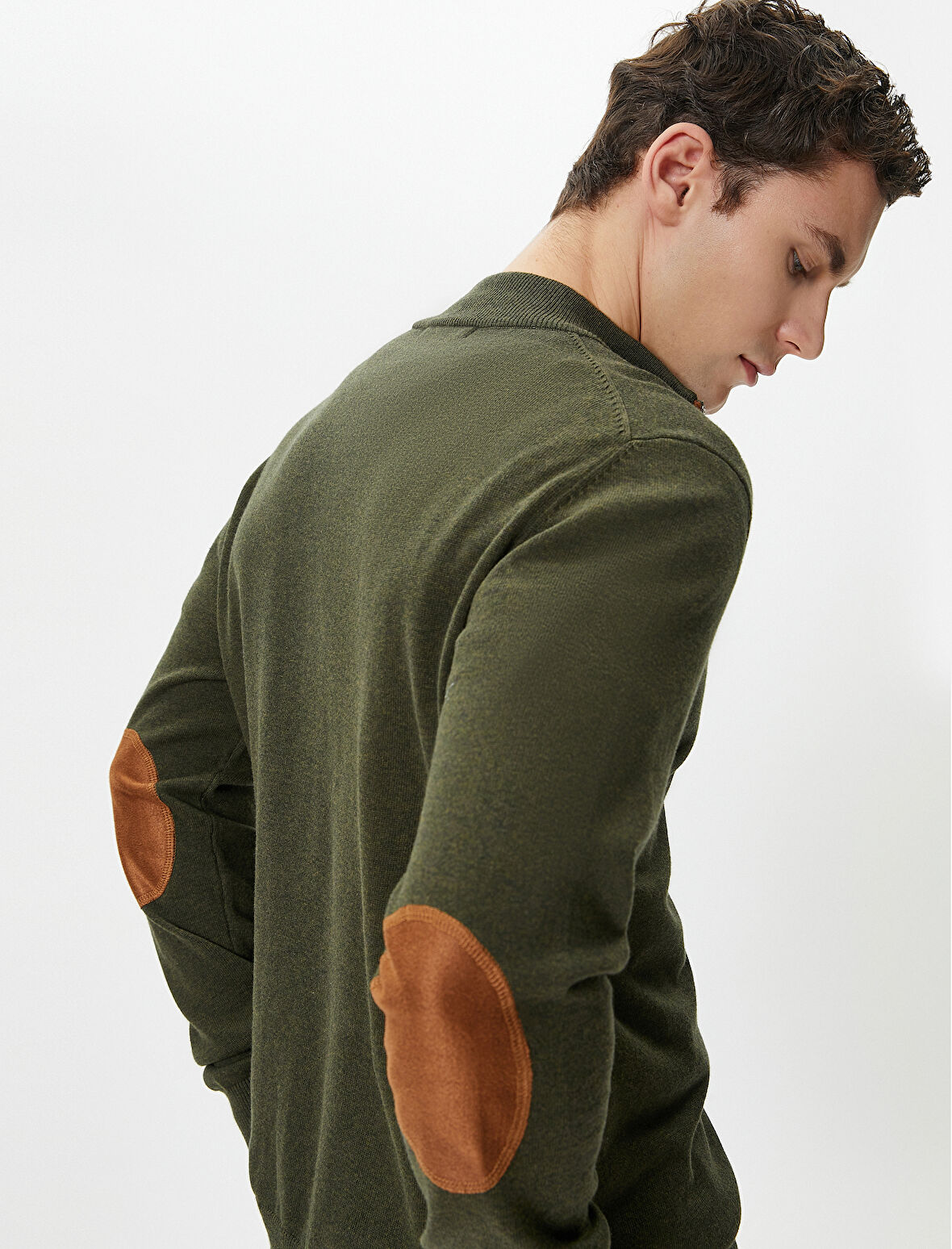 Yarım Fermuarlı Kazak Slim Fit Uzun Kollu Dirsek Detaylı